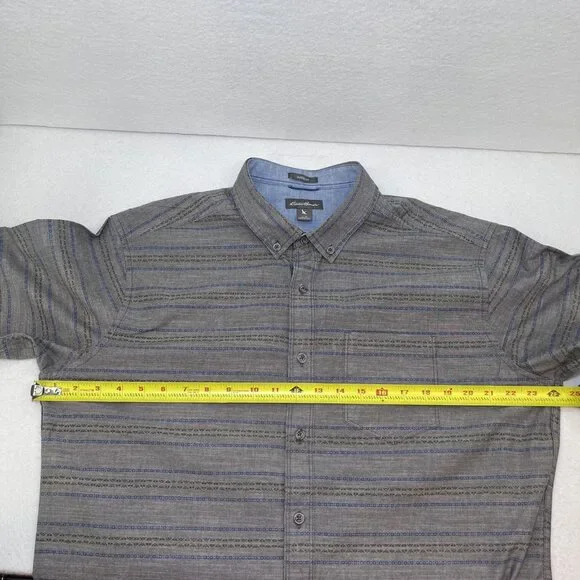 Eddie Bauer Classic fit short sleeve button down cotton gray blue mens sz L - Picture 8 of 11